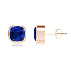 Pendientes de Zafiro Corte Cojín en Oro de 10K, 14K, 18K y Plata 925, 935 para Mujer, con Engaste de Bisel, Ideales para Boda - Product Image 3