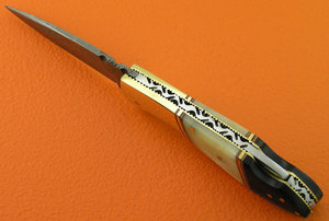 Back Lock Customized Damascus Steel Blade Straight Pocket <b>Knife</b> camel <b>bone</b> bull horn <b>Handle</b> Leather Sheath Outdoor - Product Image 4