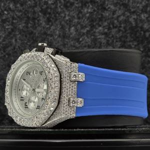 Montre-bracelet mécanique pour homme entièrement personnalisée, faite à la main, en acier inoxydable, avec cadran blanc semi-givré et diamants Moissanite VVS - Product Image 2