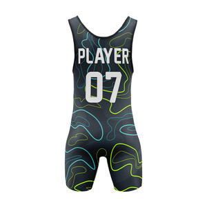 Combinaison de lutte unisexe personnalisée W4G, antibactérienne, 100% polyester, sans manches, col rond, bretelles réglables, motif personnalisé - Product Image 3