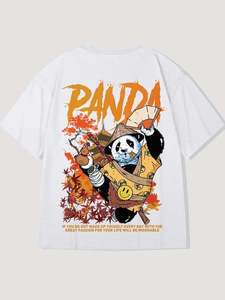 T-shirt pour homme à manches courtes, col rond, imprimé Panda Warrior, coupe classique, 100% coton, anti-rides, séchage rapide, respirant - Product Image 2
