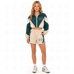 Ensemble de shorts color block pour femmes OEM, veste de survêtement courte et short assorti à taille élastique - Product Image 5