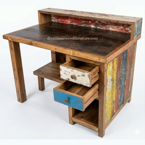 Escritorio DIVADI, Hecho a Mano con Madera de Barco Reciclada, Minimalista, Ecológico, Antiguo, para Oficina en Casa, con Cajones, Natural - Product Image 5