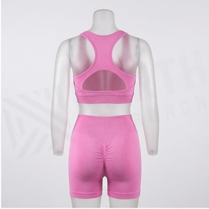 Ensemble de yoga rose 2 pièces : Crop top dos nageur et short taille haute, sans couture, respirant, vêtements de sport pour femme - Product Image 5