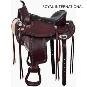 Selle de cheval western haut de gamme en cuir marron pour l'équitation sur sentier, le ranch et le roping, équipement équestre avec siège rembourré, outillage artisanal et étriers durables - Product Image 2