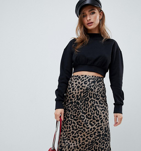 Sweat-shirt court à col roulé noir pour femme, manches longues, en coton tricoté, décontracté, pour l'automne - Product Image 1