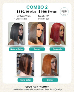 Combo 5 <b>bob</b> <b>wigs</b> Bone Straight 10 inches Virgin Vietnamese Hair <b>Wig</b> for Women Glueless Lace 2x6 Closure Colorful Hair - Product Image 4
