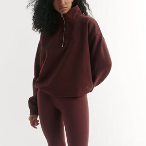 Best Quality Winter Women's Half Zip Oversized <b>Stand</b> Collar Sweatshirts <b>Drop</b> Shoulder Loose Fit Women's Custom Sweatshirts Wear - Product Image 1