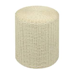 Pouf ottoman décoratif en corde de papier beige à double brin pour chambre ou salon, utilisable comme repose-pieds ou tabouret - Product Image 1