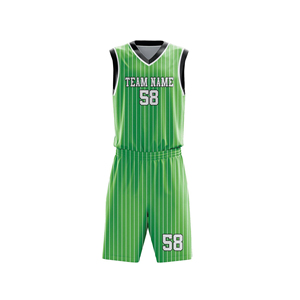 Custom Green Striped Basketball Uniform Set V-Neck Sleeveless Moisture Wicking Jersey <b>Shorts</b> for Adults Unisex Team Wear - Product Image 2