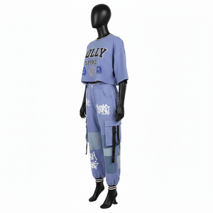 Conjunto de Pantalones Cargo y Top Corto de Felpa Francesa de Algodón Lavanda de 240 GSM para Mujer, Diseño de Paneles, Impresión de Pantalla, Logotipo Personalizado - Product Image 4