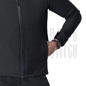 Chaqueta de Forro Polar Negra para Hombre, Cuello Alto, Cierre de Cremallera, Resistente al Viento, Corte Ajustado Informal, Exterior de Poliéster, para Otoño - Product Image 4