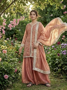 Pure Fendy <b>Silk</b> Coding Dori Sequence Kurti Set With Lined Elastic <b>Palazzo</b> <b>Pant</b> And Lace Border Dupatta For Women OO 37 - Product Image 3