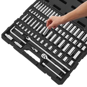 Set di chiavi a bussola da 76 pezzi con attacco da 3/8 di pollice, metrico e SAE, profondo e piatto, kit di attrezzi per meccanici con accessori, set completo di bussole - Product Image 3