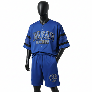 Ensemble de shorts de baseball pour hommes, tissu en polyester mesh premium, design à panneaux bleus, broderie personnalisée pour ensemble de shorts homme - Product Image 1