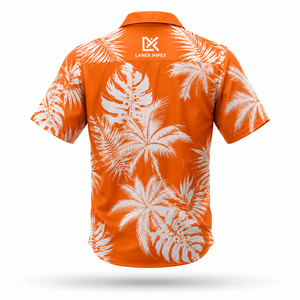 Custom Men Hawaiian <b>Camp</b> Collar Button Orange <b>Shirt</b> Premium 100% Polyester Tropical Palm Print Sublimation Quick Dry - Product Image 3