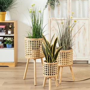 Ensemble de pots à plantes en bambou tressé avec support, qualité supérieure, supports trépieds naturels pour plantes, prix avantageux - Product Image 2