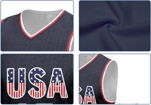 Camiseta de Baloncesto de Estados Unidos para Hombre, Blanca y Negra, con Número, Bandera Americana, Uniforme de Baloncesto Rojo, Blanco y Azul, para Entrenamiento Deportivo - Product Image 4