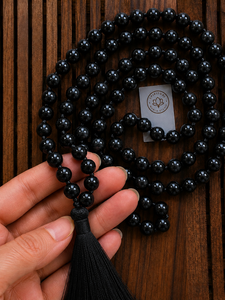Black Onyx Hand-made Ball-Shaped <b>Rosary</b> Beaded Necklace with Tassel Religious Prayer Jewelry for Christianity Unisex Gift - Product Image 3