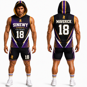 <b>Men's</b> 7v7 Flag Football Uniform Breathable Plus Size Summer Full Sublimation Navy Gold Anti-Bacterial Front Hooded Polyester Set - Product Image 2