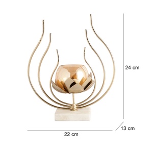 Celestial Golden Iron Handmade Eco-Friendly <b>Candle</b> Stand with Floral Design <b>Marble</b> Base for Religious Activities Home Decoration - Product Image 2