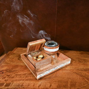 Nouveau design – Brûleur d'encens Bakhoor haut de gamme avec plateau et boîte – Ensemble de brûleurs Bakhoor en os incrusté d'Inde - Product Image 3