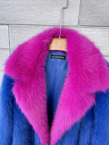 Abrigo Largo para Hombre de Piel Sintética de Zorro, Cortavientos, Azul, de Lana y Seda, con Cuello Rosa Abatible, Chaqueta de Invierno Esponjosa de Un Solo Botón - Product Image 6