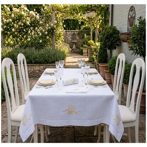 Wholesale Customized Handmade Modern White Cotton Embroidered Sheaf Wheat Durable Full Sizes Hemstitch Washable <b>Tablecloth</b> - Product Image 1