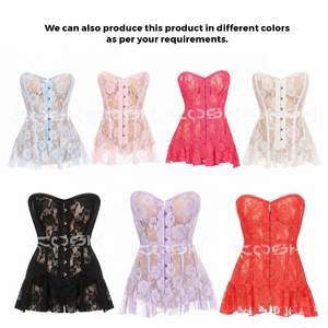 Robe corset sans bretelles en dentelle lilas douce et transparente avec un design en maille florale - Product Image 6