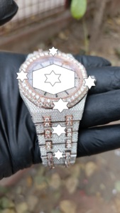 Montre automatique de luxe sportive en acier inoxydable avec bracelet entièrement serti de moissanite, trois montres hip-hop en moissanite - Product Image 5