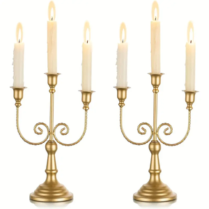 Candelabro de latón vintage hecho a mano para bodas, eventos festivos, soporte para velas con acabado metálico dorado para decoración del hogar, centro de mesa - Product Image 1