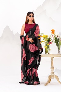 Sari indien traditionnel ethnique décontracté en mousseline de soie à imprimé floral pour un usage quotidien et des occasions festives pour femmes, tenue élégante et tendance - Product Image 3