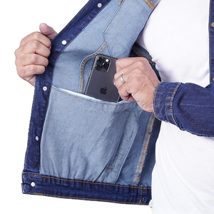 Veste en jean bleu classique pour homme, coupe slim décontractée, style camionneur, en coton, manteau en jean, mode streetwear, vêtement d'extérieur, OEM - Product Image 6