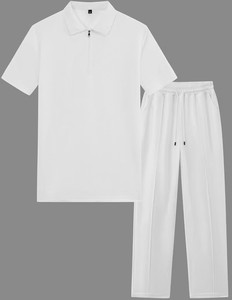 Men's Casual Polo Tracksuit Set Short Sleeve Zip Polo Shirt with Elastic Waist <b>Pants</b> Breathable Summer Sport Two Piece Outfit - Product Image 1