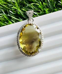 TASBIYA GEMS - Collar Minimalista con Colgante de Citrino Natural para Mujer, Plata de Ley 925, Chapado en Oro y Rodio, para Aniversario - Product Image 1