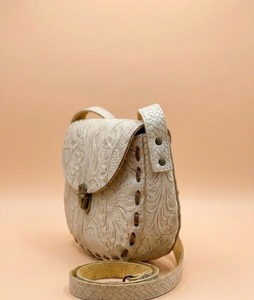 Vintage <b>Tooled</b> <b>Leather</b> Shoulder Bag Floral Embossed Crossbody Purse Flap Saddle Handbag for Daily Travel - Product Image 2