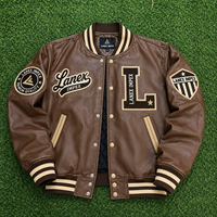 Blouson universitaire personnalisé marron pour homme en cuir PU, style baseball, avec patch chenille brodé sur le devant, type bomber, OEM en gros