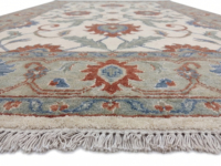 Tapis moderne en laine Oushak, tufté à la main, écologique, antidérapant, motifs floraux ivoire, sauge, rouille, bleu, bordure palmette pour salon