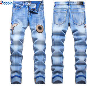 Pantalones Vaqueros de Hombre con Bordado Azul, Tendencia en Ventas, de Alta Calidad, Ajustados, Elásticos, Casuales, de Cintura Media y Pierna Recta - Product Image 4