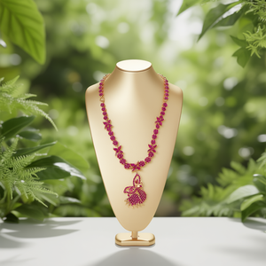 18K Gold Plated Stainless Steel Opal and <b>Ruby</b> Zircon Peacock <b>Necklace</b> - Product Image 3