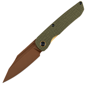 Couteaux de poche pliants à lame bronze marron et manche vert olive avec clip de poche doré, poignée texturée, design compact pour un usage quotidien - Product Image 1