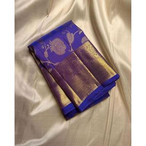DESIGNER BANARASI SILK GOLD ZARI WEAVING WORK <b>SAREE</b> WITH UNSTITCHED BLOUSE <b>PURPLE</b> - Product Image 1