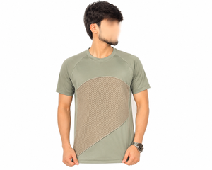 Men's Olive Green Sporty <b>T</b>-<b>Shirt</b> Short Sleeve O-Neck Raglan Quick Dry Regular Fit Knitted <b>Polyester</b>/Cotton Geometric Pattern - Product Image 2