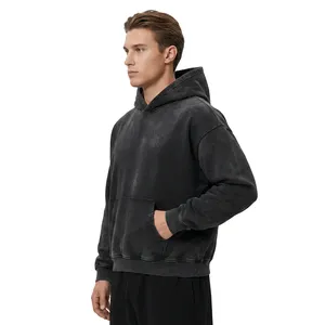Sudadera con Capucha Oversize para Hombre, Negra, 100% Algodón, Estilo Casual, Color Sólido, Lavada, Estilo Urbano - Product Image 3