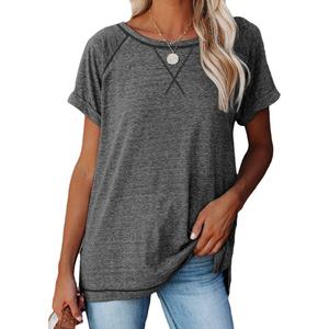 T-shirt décontracté pour femme à blocs de couleur, manches raglan, col rond, manches courtes, coupe ample, en jersey de coton respirant, idéal printemps-été - Product Image 3