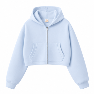 Sweat à capuche zippé surdimensionné pour homme, 100 % coton molletonné, bleu poudré, style streetwear, OEM ODM - Product Image 1