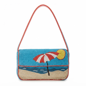 Handmade Beach Umbrella Beaded <b>Shoulder</b> <b>Bag</b> <b>Women</b> Summer Ocean Flap Evening Clutch Novelty Underarm Purse - Product Image 1