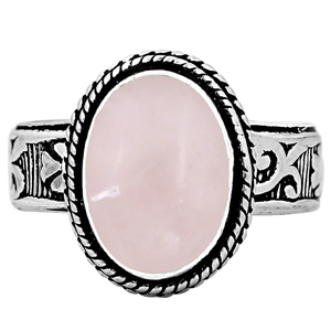 Gourik Vintage 925 Sterling Silver Oval <b>Rose</b> <b>Quartz</b> Pink Stone Bezel Setting Bohemian Ring Unisex Everyday Wear - Product Image 2