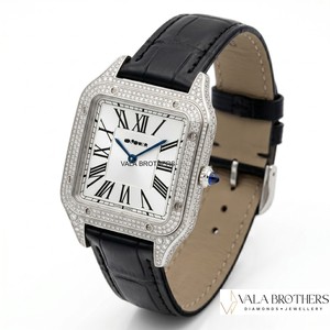 นาฬิกาข้อมือ Cartier ตัวเรือนสแตนเลสสตีลทรงเหลี่ยม ขอบประดับเพชร สายหนัง หน้าปัดเลขโรมัน คริสตัลควอตซ์ แอนะล็อกโบราณ สำหรับทุกเพศ - Product Image 5