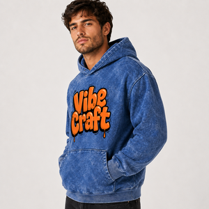 Sweat à capuche pour homme en coton épais, coupe oversize, effet délavé vintage, broderie personnalisée, style streetwear décontracté, vente en gros - Product Image 2